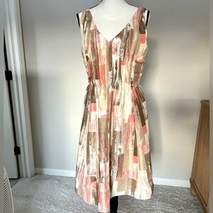 Banana Republic Silk Pink, Beige and Brown Midi Dress NWT